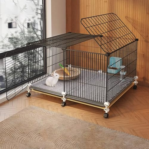 Kaninchenkäfig Indoor auf Rädern Indoor Outdoor Meerschweinchenkäfig 2 Türen mit Tablett Metall Geflügelkäfig für Kaninchen Meerschweinchen