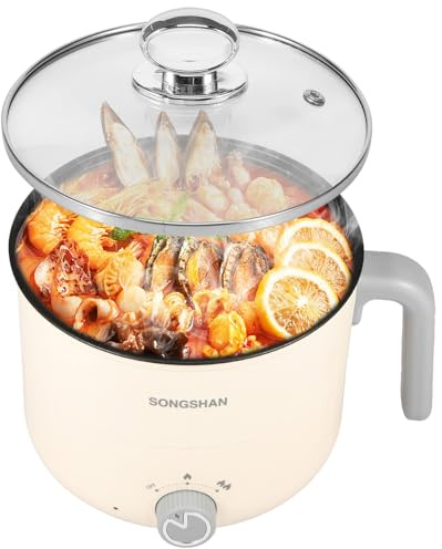 1.8 L Electric Hot Pot,UK 220 V Round Mini Electric Pot 2 Mode Portable Boil Simmer Mini Stock Pot with Overheat Boil Dry Protection for Noodle Pasta Ramen (Ingle Layer)