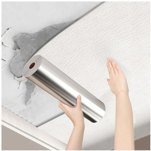 Deckenpaneele Selbstklebend - Deckenplatten Styropor, Selbstklebende Deckenverkleidung Feuchtraum, Isoliertapete Selbstklebende Tapete für Wände mit Abblätterndem Putz/Feuchtigkeit(Weiß,W50cmL10m)