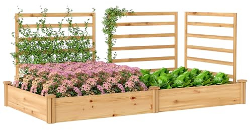 Outsunny Hochbeet mit Rankgitter Offenem Boden 240x125x102 cm Naturholz