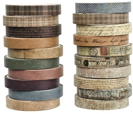 20 rullar Washi-tejp, vintage dekorationstejp och färgad maskeringstejp för scrapbooking, pyssel, bullet journals och DIY-hantverk - Stil 1