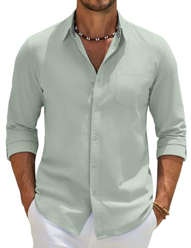 COOFANDY Mens Shirts Long Sleeve 100% Cotton Plaid Collar | Casual Shirt for Men, Regular Fit, Practical Chest Pocket, Casual Business Stylr, Easy Match
