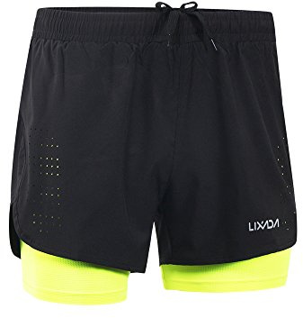 Lixada - Pantalones Cortos de Running para Hombre, de Secado rápido, Transpirable, para Entrenamiento Activo, con Forro más Largo