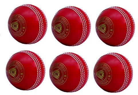 CW - Bolas de críquet para exteriores (6 unidades, 110 g), color rojo