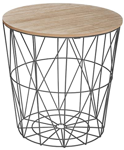 Atmosphera – Kumi Beistelltisch mit Korbdesign – Schwarz und Holzoptik, Durchmesser 40 x Höhe 41 cm, integrierter Stauraum – für Wohnzimmer, Schlafzimmer, Beistelltisch