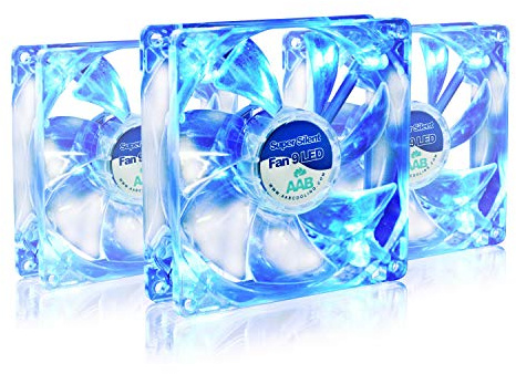AABCOOLING Super Silent Fan 9 Blue LED - una Silenziosa e Molto Efficiente 92mm Ventilatore per Case PC, Ventola Aspirazione, Raffreddamento PC, Ventola 92 LED, 9cm - 3 Pezzi 13,6 dB