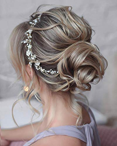 Unicra Blume Braut Hochzeit Haarschmuck Haarrebe Silber Kristall Braut Reben Kopfschmuck Kopfbedeckung Hochzeits-Haarschmuck für Frauen und Mädchen (Silber)