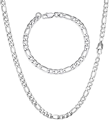 AFSTALR Män silver rostfritt stål pansarkedja för män smycken Figaro-halsband – män silverkedjor 5 mm – 45 – 90 cm av rostfritt stål silver/svart/guld figaro-halsband, 56 cm, Rostfritt stål, Ingen