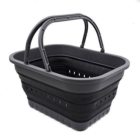 SAMMART 19L Collapsible Tub with Handle - Portable Outdoor Picnic Basket/Crater - Foldable Shopping Bag - Space Saving Storage Container (grau/schwarz, 1)