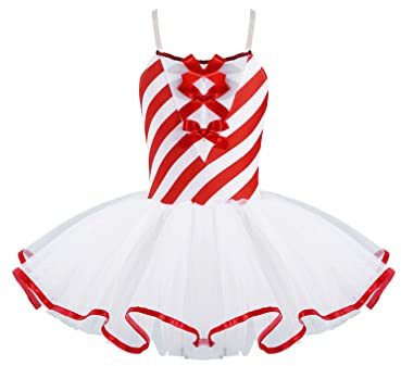 MSemis Vestido Ballet Maillot con Tutu para Niña Leotardo Gimnasia Rítmica a Rayas de Tirantes con Bowknot Vestido de Bailarina Disfraz Ballet Navidad Carnaval 3-16 Años Rojo 5-6 años