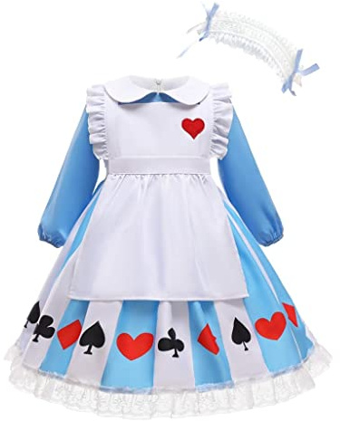 Lito Angels Deguisement Robe Wonder Girl au pays des Super-héross avec Tablier Blanc et Bandeau pour Enfant Fille Taille 8-9 ans, Bleue