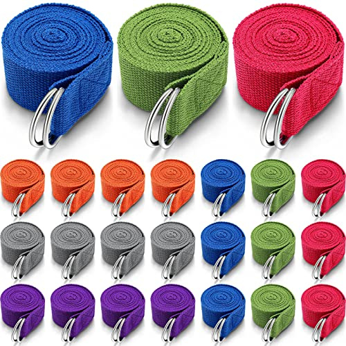 Leyndo 24 Pcs Yoga Strap Stretching Pilates Exercise Adjustable Straps 6 ft Non Elastic Yoga Belt with Adjustable D Ring Buckle for Pilates Gym Workouts Fitness (Bright)