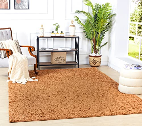 Surya Home Shaggy Berber Teppich - Flauschiger Teppich für Wohnzimmer, Esszimmer, Schlafzimmer, Langflor Hochflor Teppich flauschig - Teppich groß 120x170 cm, Wohnzimmerteppich in Terrakotta