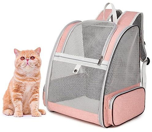 Sac à dos de transport pour chiens, chats et chiots, entièrement ventilé, approuvé par les compagnies aériennes, conçu pour les voyages, la randonnée, la marche en plein air (rose)