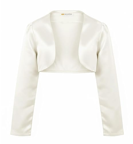 Bolerose Boléro en Satin à Manches Longues pour Fille Enfant (Ivoire, 11-12 Ans)