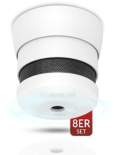 Cavius Rauchwarnmelder x8 mit 10 Jahren Garantie und fest eingebauter 10- Jahres Lithium Batterie Modell 2007 Der kleinste Rauchmelder der Welt