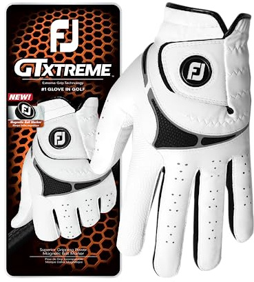 FootJoy GTXtreme Golfhandschuh für Herren, weiß, Größe L, auf der linken Hand getragen