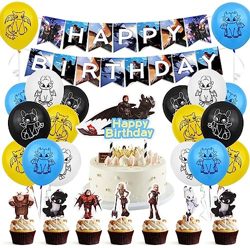 36 Stück Luftballons Geburtstagsdeko Tier Schwarz, Happy Birthday Banner, 20 Latex Luftballons,Geburtstag Luftballons Kit Junge für Kindergeburtstag Decorations