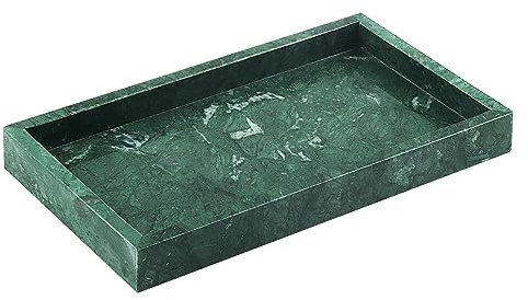 MUKCHAP Green Rectangle Marble Bathroom Tray, 28 x 16 x 3cm Marble Storage Vanity Tray for Kitchen, Countertop
