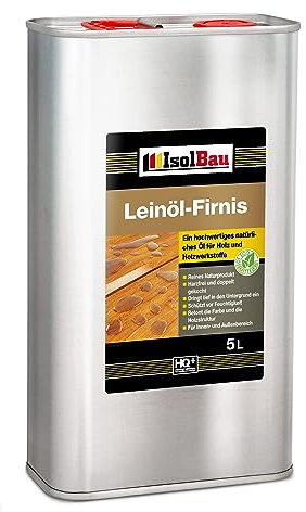 Isolbau Huile de lin – Huile de bois double bouillie incolore comme protection naturelle du bois pour meubles – Hydrofuge, protection biologique du bois – Pichet de 5 l