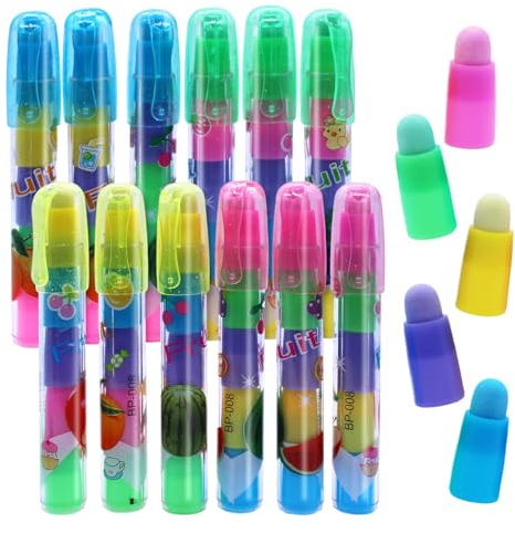 TETEWEVER 12 Stück Stift Stil Radiergummi, Radiergummis Kinder Set in Obst Stil, Austauschbaren Bunte Gummis Stapelbare Radierstift für Kinder Künstler Schulsachen Bürobedarf, 5 Farben