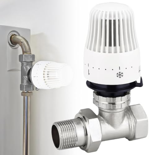 Termostato de calefacción, junta de silicona blanca válvula de radiador, material de latón, cabezal termostático, regulador de temperatura automático (cabezal termostático+válvula termostática, paso