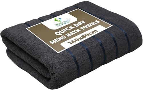 Towelogy® Quick Dry Large Bath Towels for Men 140x80cm -100% Egyptian Cotton Bath Sheets - Ultra Absorbent, Durable and Fast Drying for Daily Use (Grey)