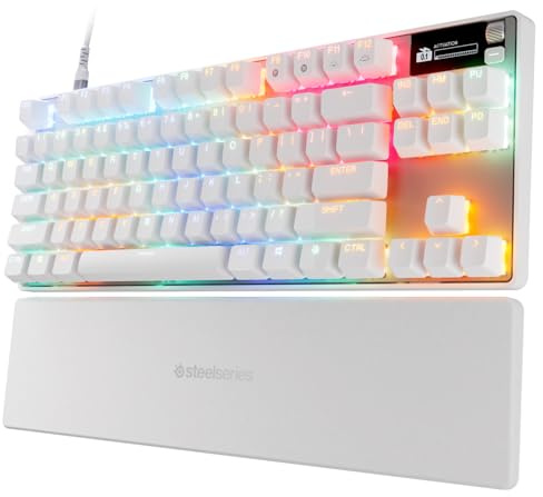SteelSeries Apex Pro TKL Gen 3 White OmniPoint 3.0 Switches — Adjustable Actuation — Rapid Trigger — Game-Ready Presets — Protection Mode — Rapid Tap/SOCD — OLED — RGB — PBT Keycaps — USB-C
