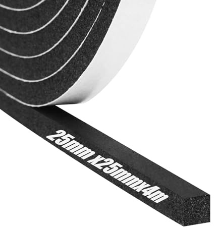 Foam Insulation Tape Self Adhesive, 25mm(W) x25mm(T) x4m(L) Weather Stripping for Doors and Windows,Sound Proof Soundproofing Door Seal,Weatherstrip,Cooling,Air Conditioning Seal Strip