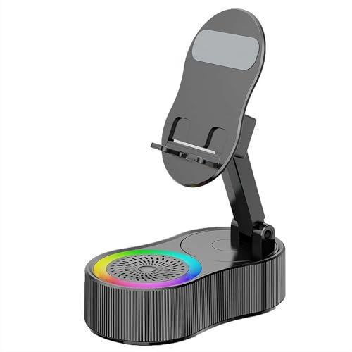 Altavoz Bluetooth de audio de inducción sin cables, soporte para teléfono 5 en 1, recargable de emergencia con luz ambiental colorida, soporte para tablet de conexión automática sin Bluetooth, sonido