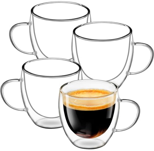 HNNJCK dubbelväggsglas, 4 × 250 ml Kaffeglas med dubbla väggar, cappuccino-glas, för mjölk, juice, kaffe, cocktail