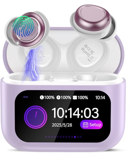 Wireless Sleep Earbuds with Smart Touch Screen, Bluetooth 5.4 Headphones In Ear with ENC Noise Cancelling Mic, 48H Sleep Headphones with 5 EQ Modes, HiFi Stereo IP7 Waterproof Mini Ear Buds, Purple