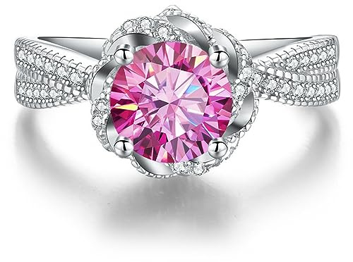 Diamantring, Moissanit vigselringar for kvinnor 1ct rund slipning D-färg VVS1 blå/lila/rosa diamantring