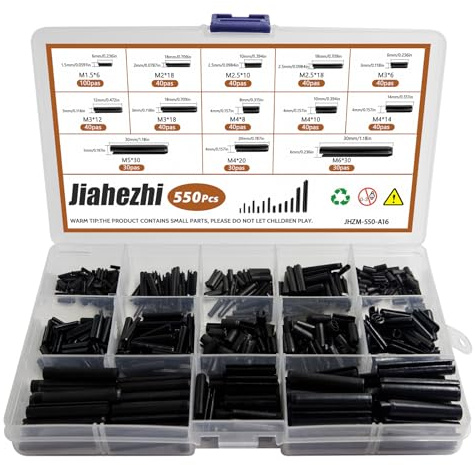550Pcs Roll Pin Assortment Kit, Slotted Tension Pins, Split Dowels & Expansion Spring Pins, 13 Sizes M1.5 M2 M2.5 M3 M4 M5 M6, Durable Spring Steel for Secure Fastening