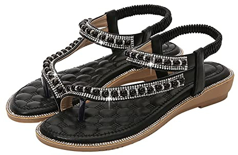 Cocila Sandalias De Cuña Para Mujer Plataforma Verano Con Imitación Y Perlas A La Danza (Black, 37) Deportivas Trekking Dedo Tachuelas Gladiador Zapatillas Ancho Especial 43 Zapatos Caminar