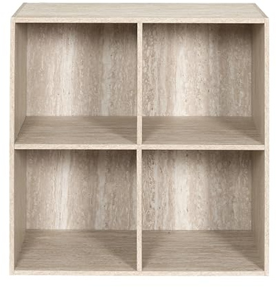 HOME DECO FACTORY - HD7743 - Modułowy Regał 4-Kostkowy z Efektem Kamienia - Kompaktowy Mebel z 4 Otwartymi Przegródkami na Książki i Dekoracje - Nowoczesny Styl - Wymiary 80x30x80 cm - Biały Beż
