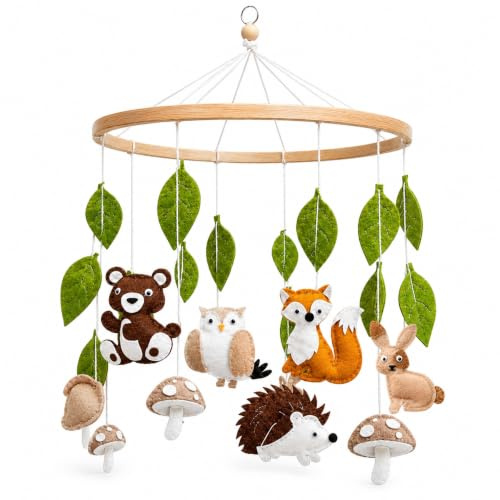 Animaux de la forêt mobile, en feutre, mobile pour lit, fenêtre en bois