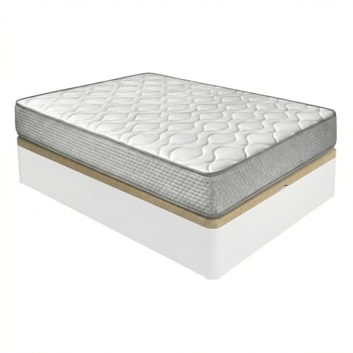 DUÉRMETE ONLINE - Pack Canapé Abatible + Colchón Viscoelástico Kairo 150x190 Blanco | 21 cm Altura | Gran Capacidad | Estructura Reforzada | Transpirable