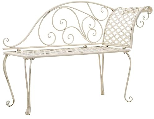 Basinlix trädgårdsstolong 128 cm metall antik vit, väderbeständig utomhusbänk med vintage-look, ergonomiskt utformad för terrass balkong veranda i fritidsområdet