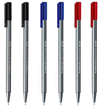 Staedtler Triplus Fineliner 0.3mm - Pack of Six (2 Black & 2 Red & 2 Blue)