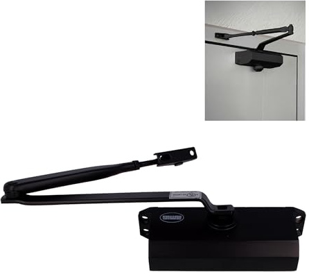 Amig - Automatisk dörrstängare för dörrar upp till 40 kg vikt och 85 cm bredd - Aluminium med mattsvart finish - Förhindrar olyckor från igenslagna dörrar eller drag - Inkluderar skruvar