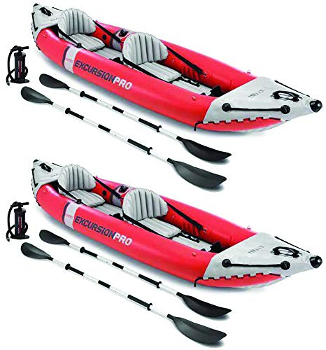 INTEX 68309EP Excursion Pro K2 Inflatable Kayak Set: Includes Deluxe 86in Kayak Paddles and High-Output Pump – SuperTough PVC – Adjustable Bucket Seat – 2-Person – 400lb Weight Capacity, 2-Pack