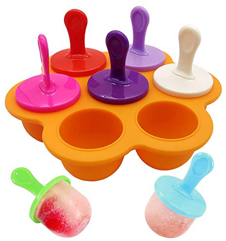 Ice Lolly Moulds for Children,Ice Lolly Moulds Silicone,7 Cavities Popsicle Mould with Plastic Sticks,Food Grade Baby Food Freezer Trays, for Egg Bites, Orange