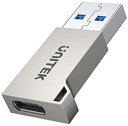 Unitek USB-A to USB-C 3.1 Gen1 Adapter A1034NI, USB A to USB-C Metal Adapter for Charging and Data Transfer in Laptops, Smartphones and Tablets