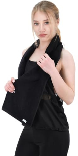 EOC Evolution of Cotton Sports Towel - Double Pack (2 Pieces), 12x51, Black, 100% Cotton - Oeko-Tex Certified, Very Absorbent and Quick-Drying, for Fitness, Gym and Yoga