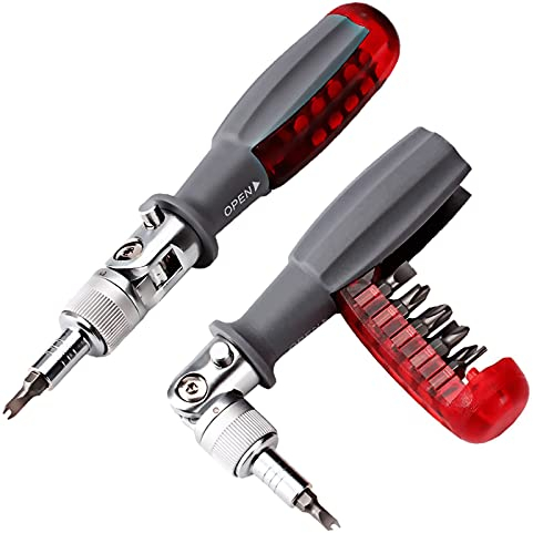 Deselen Tournevis à cliquet avec Multi Embout Magnétique, 10 en 1, Petite Poche Mini Tournevis, Convient Pour la Maison et Accessoire Voiture Interieur, Rouge, 1 pièce