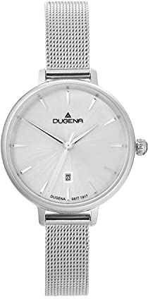 DUGENA Damen-Armbanduhr, 4460920-1, Festa Petit, Quarz, silbernes Zifferblatt, Edelstahlgehäuse, Mineralglas, Edelstahlarmband, Schiebeverschluss, 3 bar