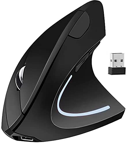 BOMENYA Ergonomische Maus Kabellos, Vertikale Maus Kabellos 2.4GHz, Funkmaus Ergonomisch mit USB-Empfänger, 800/1200/1600 DPI, 5 Tasten für PC/Computer/Laptop/Notebook(Wiederaufladbare Version)