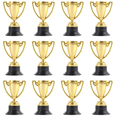 STOBOK 16Pcs des Trophées D Or des Trophées D Or en Plastique Mini- Trophées Vainqueur des Tournois Sportifs pour Les Enfants Les Récompenses Gagner des Prix des Concours