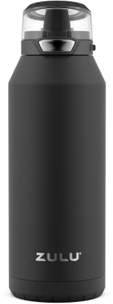 ZULU Swift Stainless Steel Vacuum Insulated Water Bottle with Covered Silicone Straw, 32oz (Black)